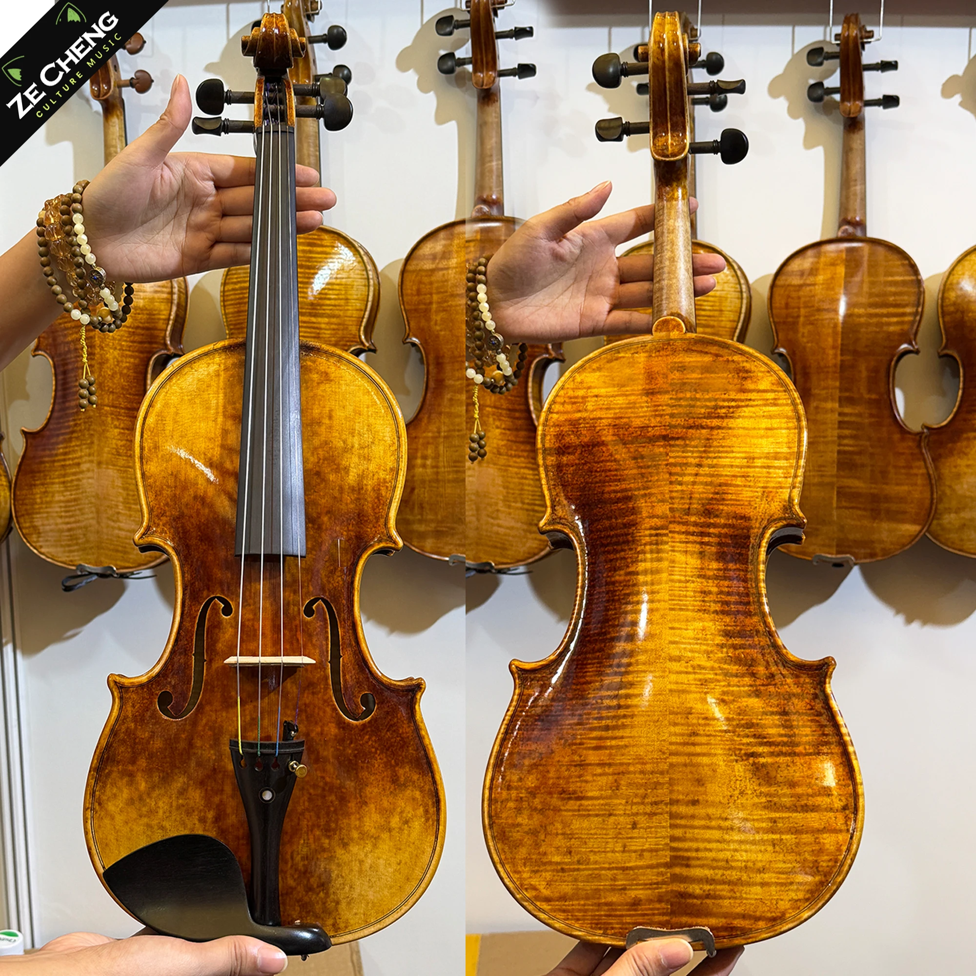 Antique Handmade Violin 4/4, Stradivarius 1716 Replica, Aged Spruce Top, Ebony Fittings, Hand Applied Oil Varnish, W/Case Bow &