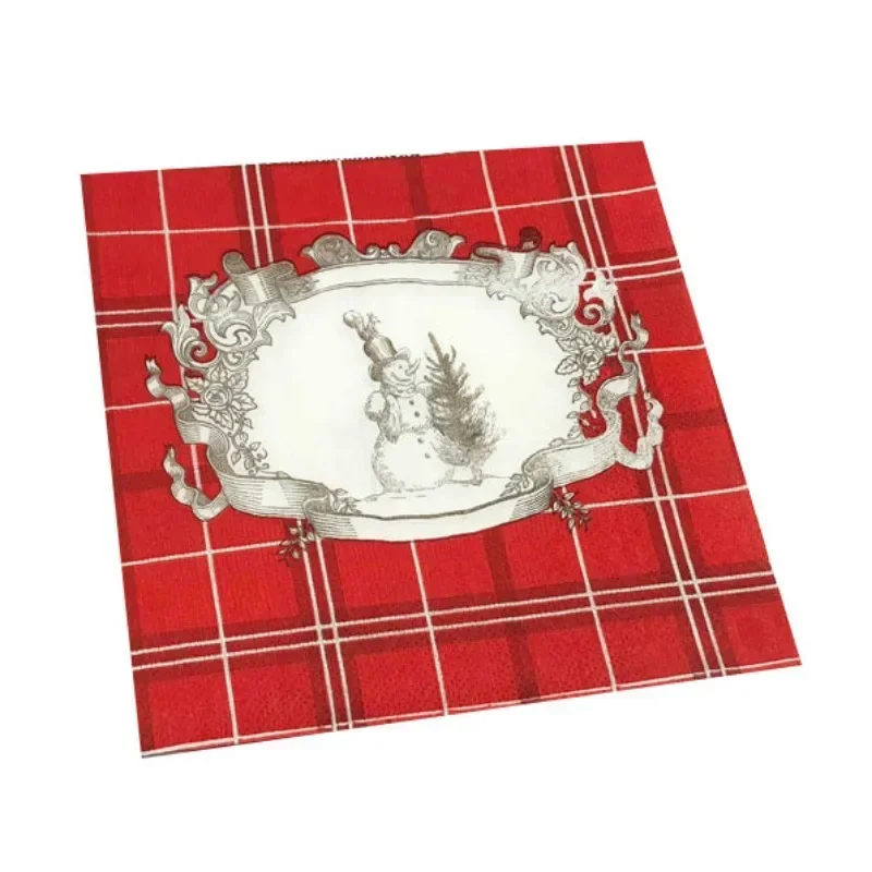 ColorfulPrinted Napkins Christmas Plaid Cartoon Snowman Christmas Festival Party Tissue Paper Wine Glass Folding Paper wholesale