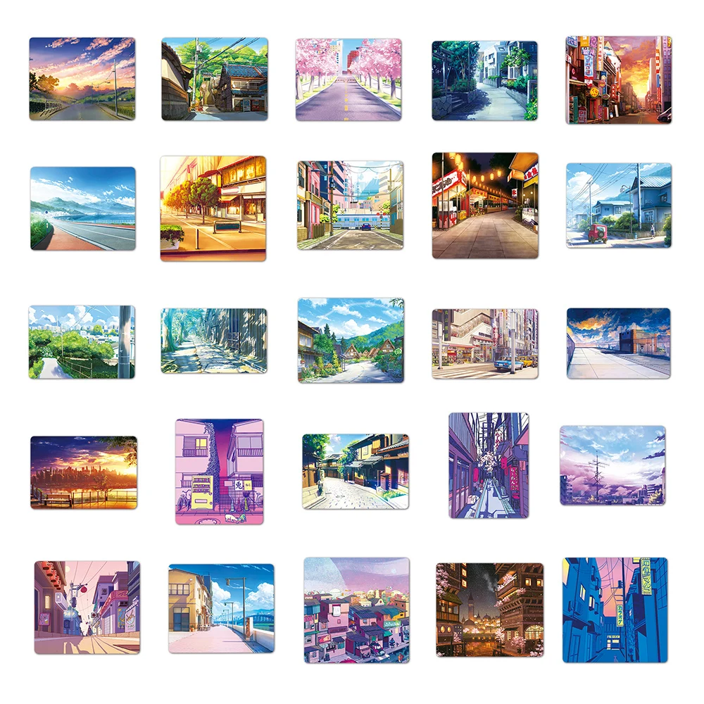 10/30/50pcs Japanese Anime Street View Landscape Stickers Aesthetic Cartoon Graffiti Sticker Phone Diary Guitar Waterproof Decal