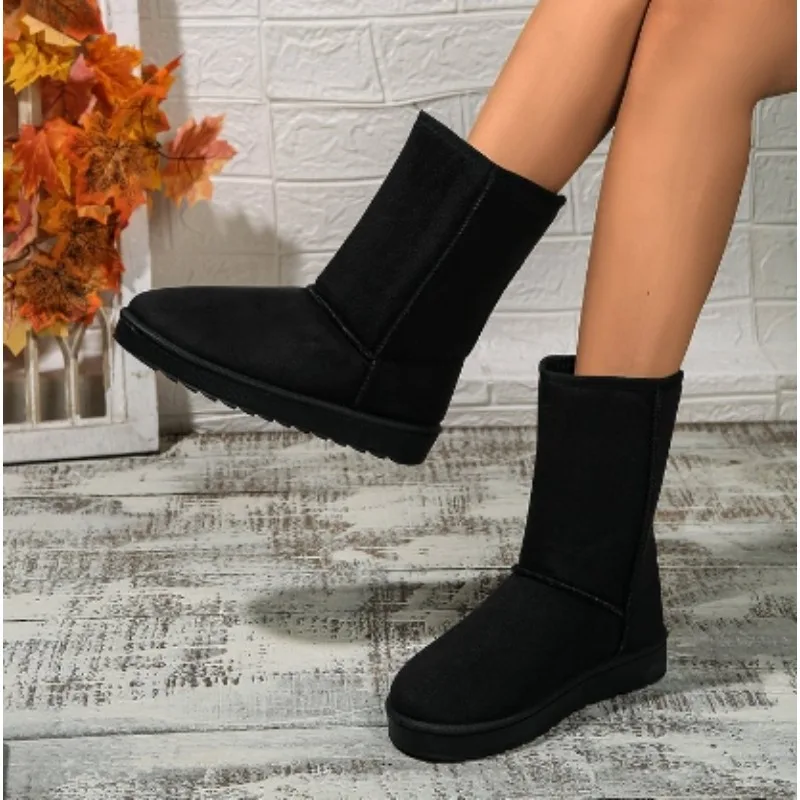 Women's Boots New Winter Snow Boots Women's Mid-tube Snow Boots Women's Warm Large Size Boots 42 Size Cotton Shoes Black Boots