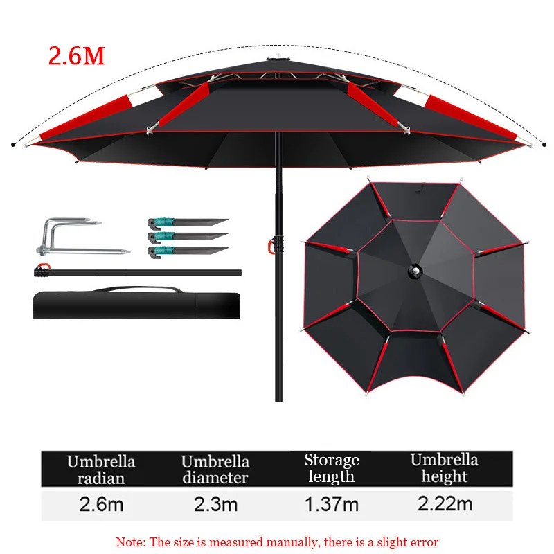 Outdoor Fishing Umbrella for Sun Protection 360° Adjustable Rainproof Anti-UV Parasol 2.6m Arc Portable Large Camping Umbrella