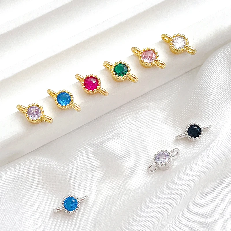 8 PCS Zircon Inlaid Double Ring Pendant DIY Makes Fashionable Jewelry, Necklaces, Bracelets, Brass Plated Accessories, Materials