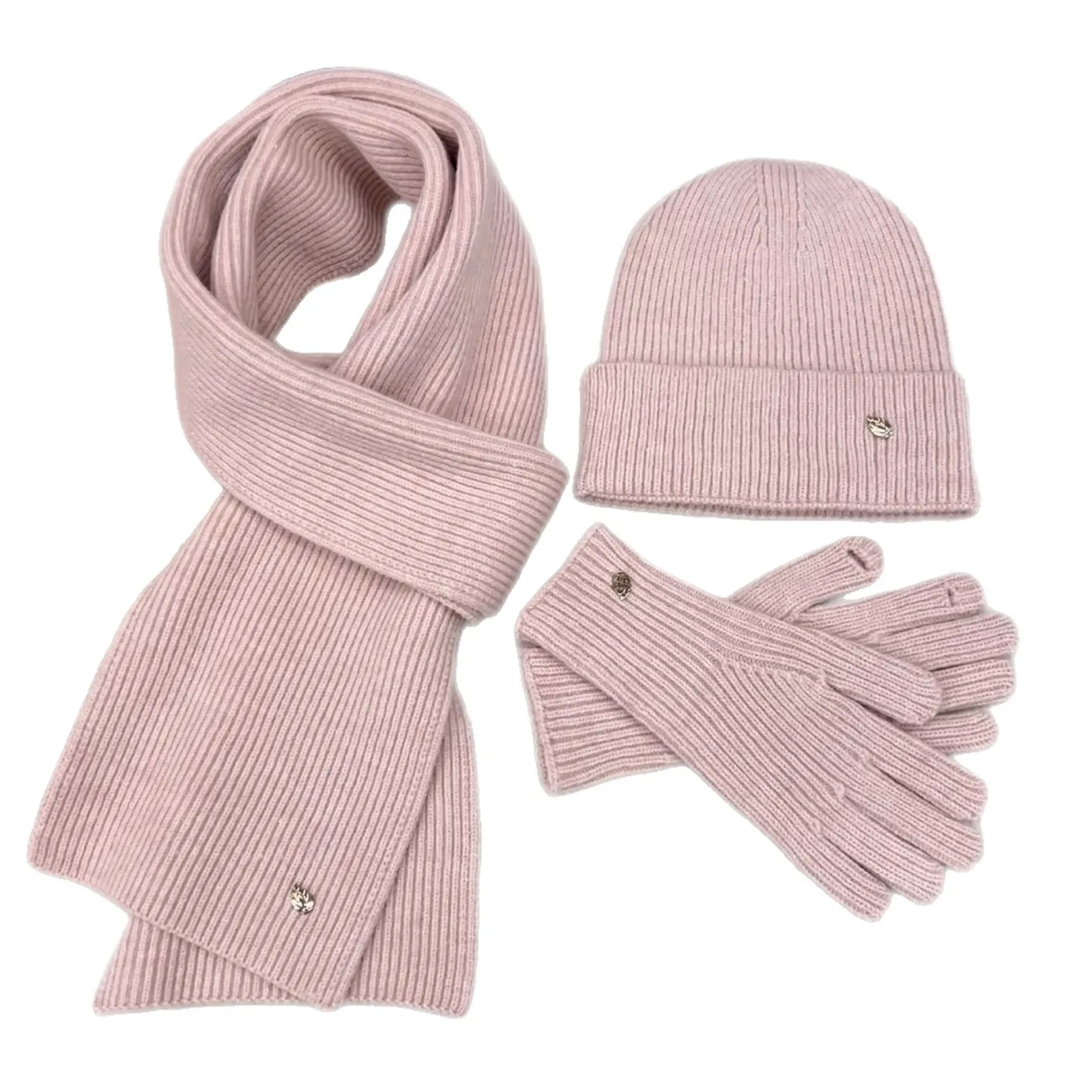 

Женская вязаная зимняя шапка, шарф, перчатки, комплект ветрозащитных теплых однотонных аксессуаров из 3 предметов