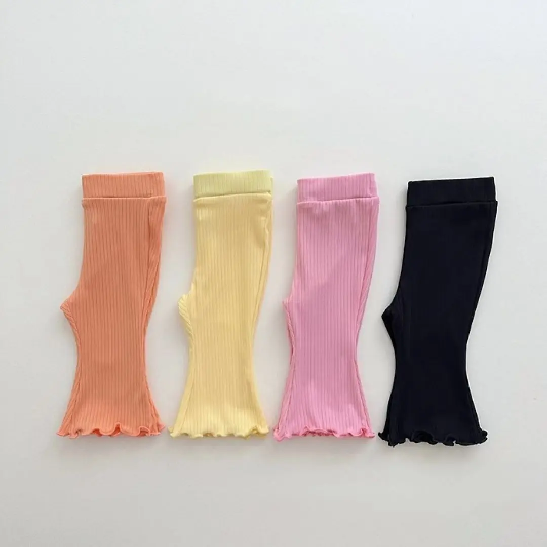 New Autumn Flare Pants for Boys and Girls Solid Elastic Pit Stripe Leggings Korean Ruffles Casual Pants