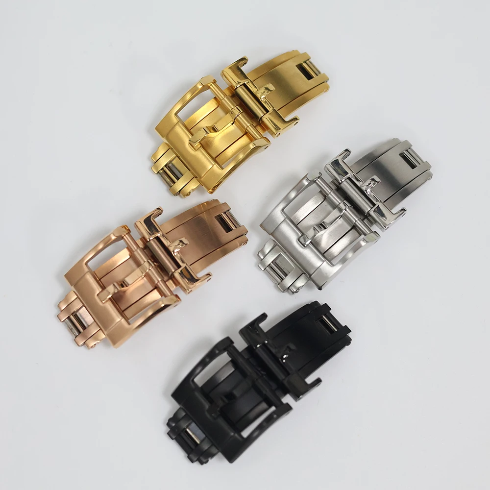 16 مللي متر 18 مللي متر 20 مللي متر ل Delug آمنة ساعة فاخرة مشبك للأشرطة الجلدية الطائرات الصف الفولاذ المقاوم للصدأ الذهب الأسود الألوان #3