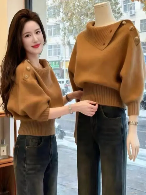 

Мягкий уютный зимний свитер с застежкой на талии или вязаный топ Ele, уникальная красивая корейская женская одежда для поездок на работу Faion