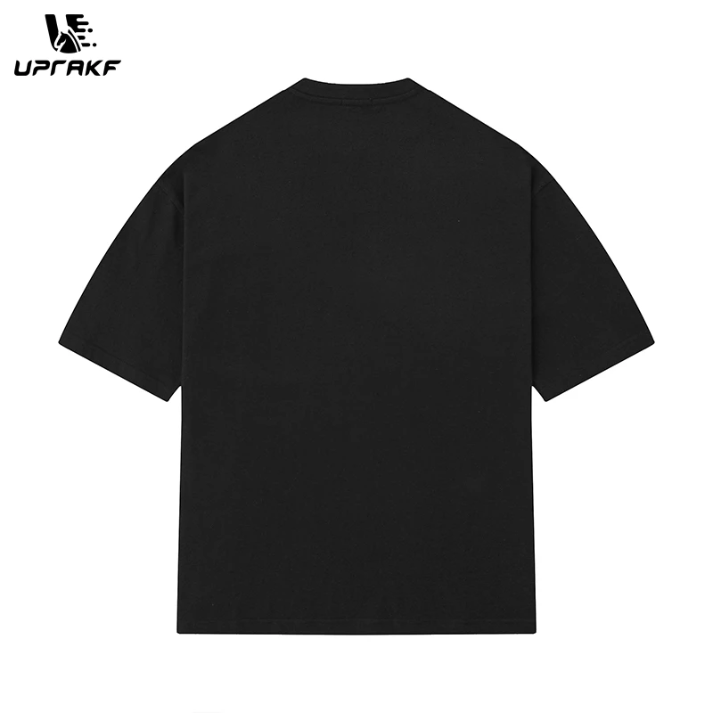 UPRAKF O Neck Letter Print Streetwear Oversize T Shirts Short Sleeve Casual Summer Cotton Simple Design Hip Hop Tee Loose