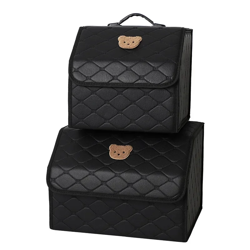 Leather car storage box, cute bear head multi-functional storage box.