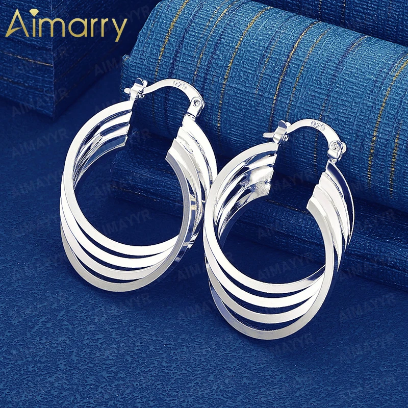925 Sterling Silver 34mm * 25mm Stacked Oval Earrings for Women's Parties Banquets Weddings High-quality Fashion Jewelry