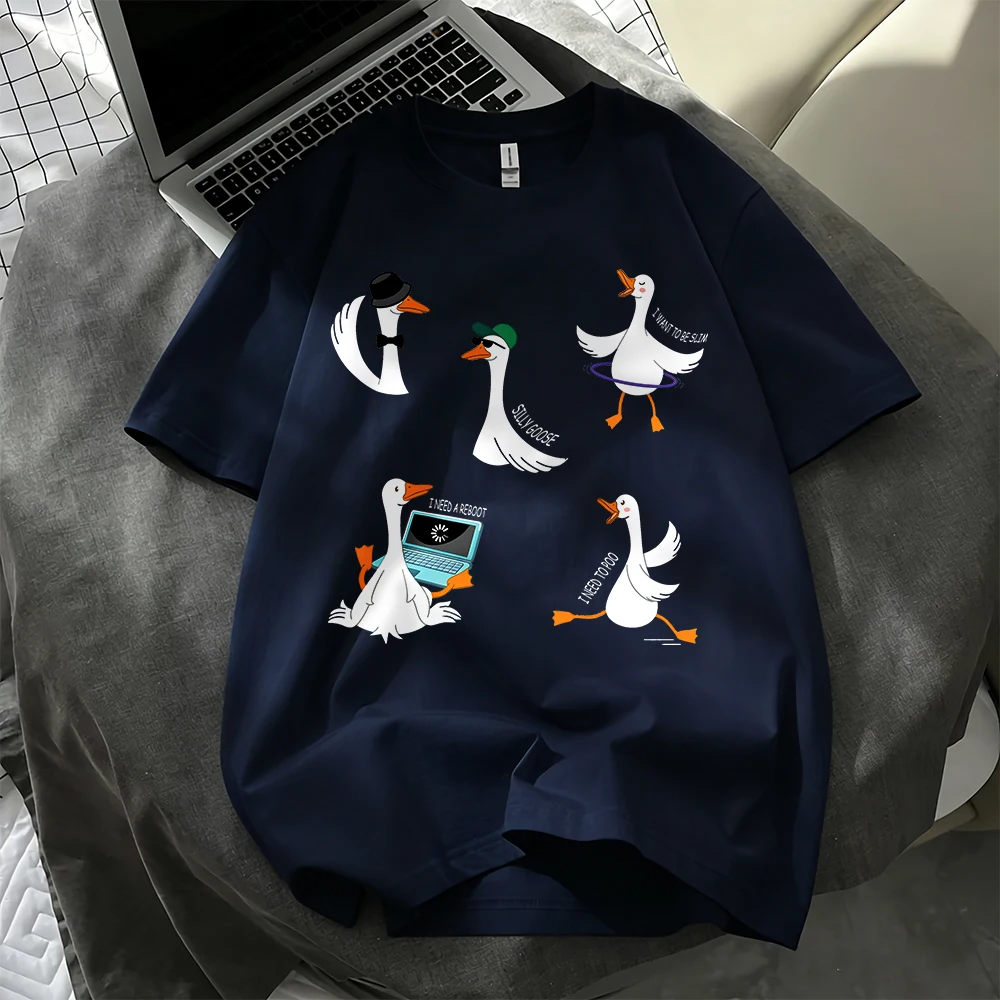 Silly Goose Cartoons Prints Cotton T-Shirts Womens Summer Oversized Tops Comfortable Soft Short Sleeve T Shirt Basic O-Neck Tees