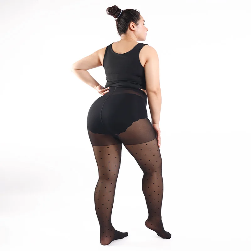 Kobiety Plus Size 20 Denier Sheer Dotted Tights High Waist Nylon Pantyhose Super Elastic 4XL Duży Rozmiar dla Big Lady 150kg/330lbs