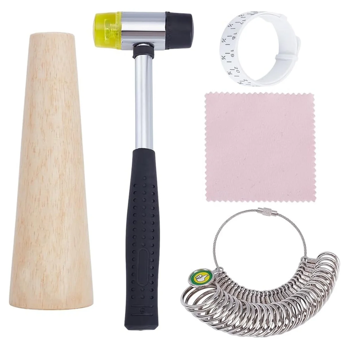 A79G 5 pièces ensemble de dimensionnement de bijoux, marteau à ruban à mesurer d'anneau de taille de doigt pour la réparation de fabrication de bijoux à bricoler soi-même