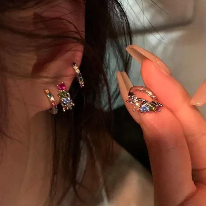 4Pcs/set  Zircon Crystal Hoop Earrings for Women Egirl New Y2K Stainless Steel Aesthetic Earring Cool Daily Wear Jewelry Gifts