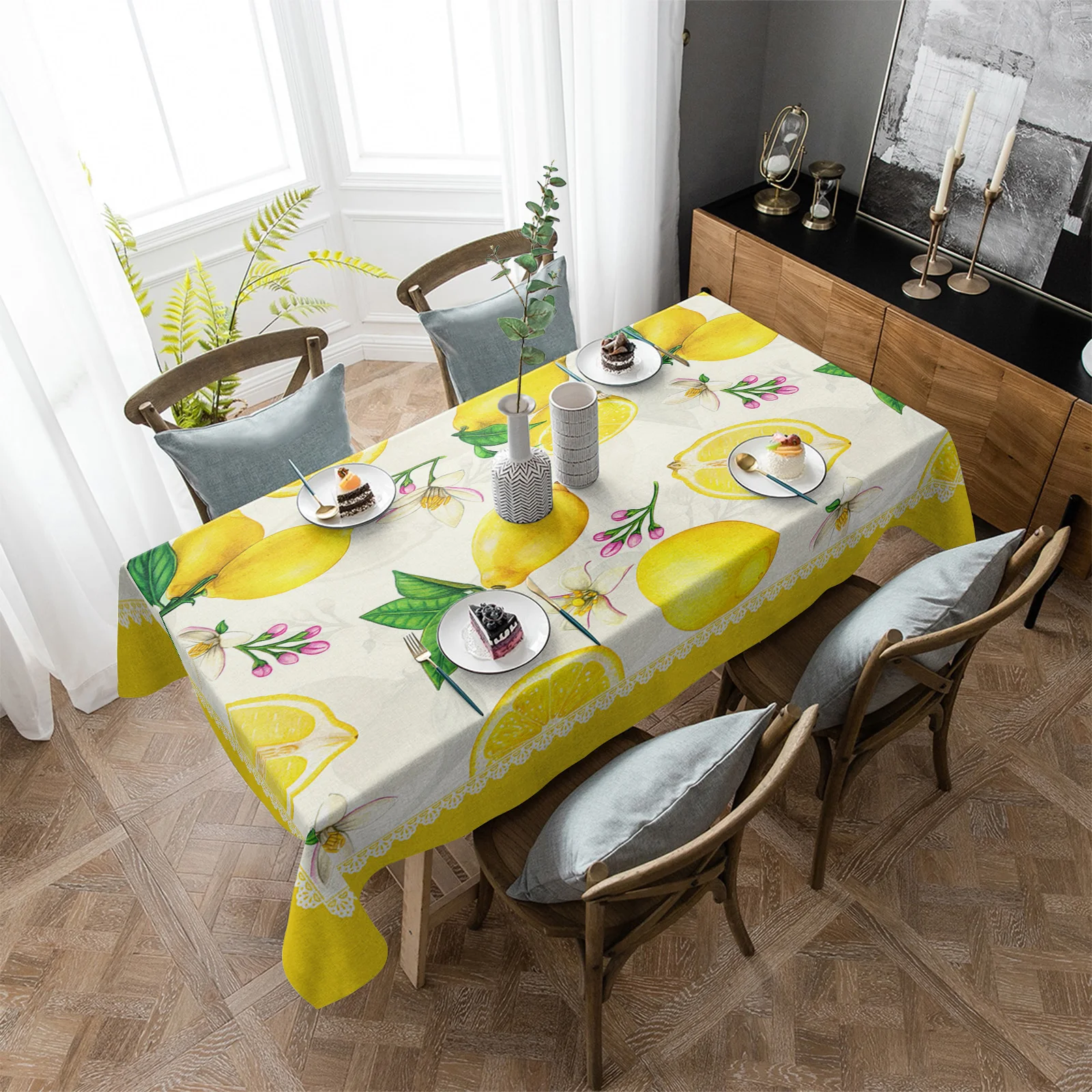 

Fruit Lemon Yellow Pastoral Style Waterproof Tablecloth Party Decorations Supplies Rectangle Table Cloth for Kitchen Table Decor