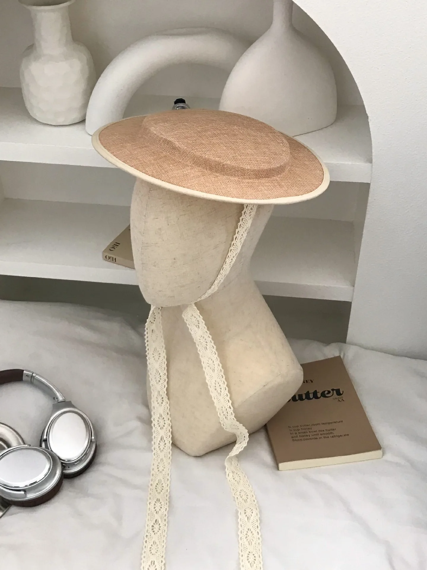 Women Sinamay Hat French Style Chin-tie Breathable Flat Fascinator Base