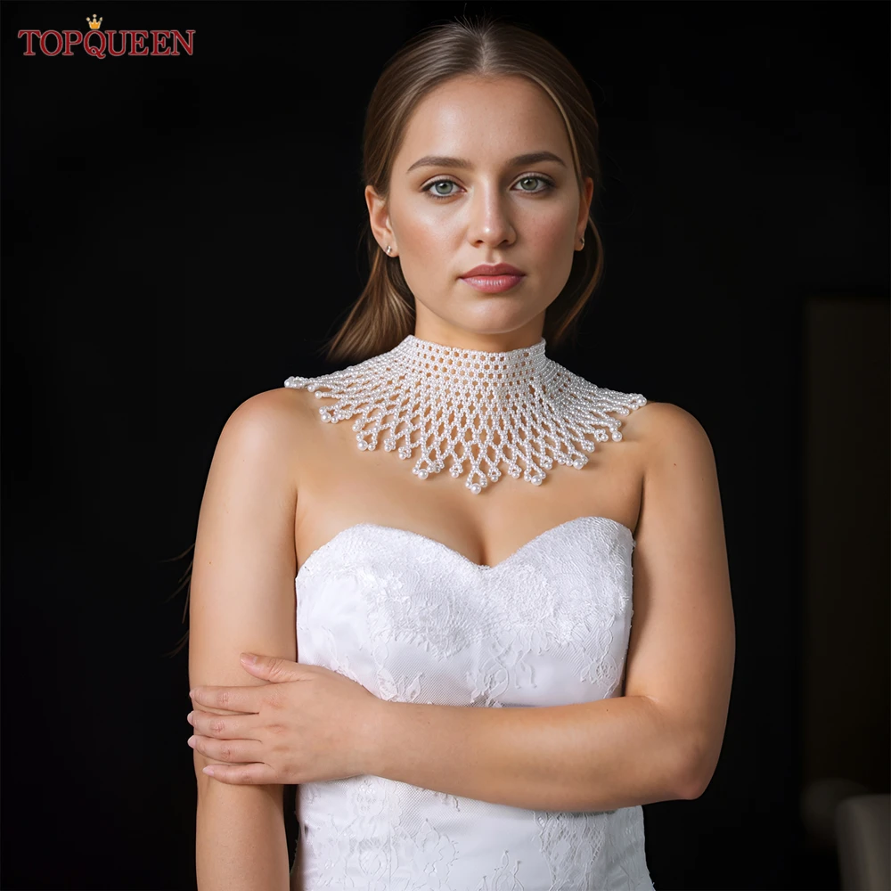 TOPQUEEN Collarbone Chain Luxury New Pearl Necklaces Woman Trend 2024 Luxuoso Bridal Bolero Glitter customizable VG105