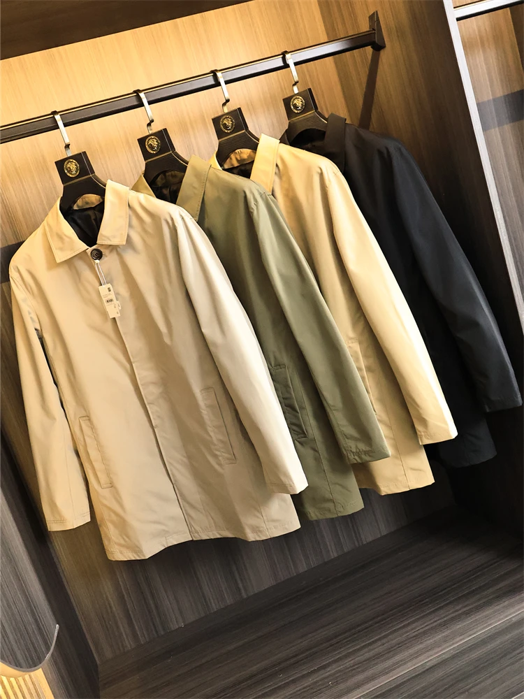 

Faionable Casual Men's Pure Color Long Coat Spring Season Turn-down Collar Loose Fit Urban Sle Single Button Closure