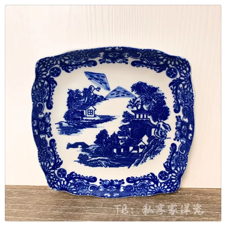Marco Polo's travelogue ceramic high-temperature hand-painted blue and white dining plate hanging plate arranging plate 6.3-inch