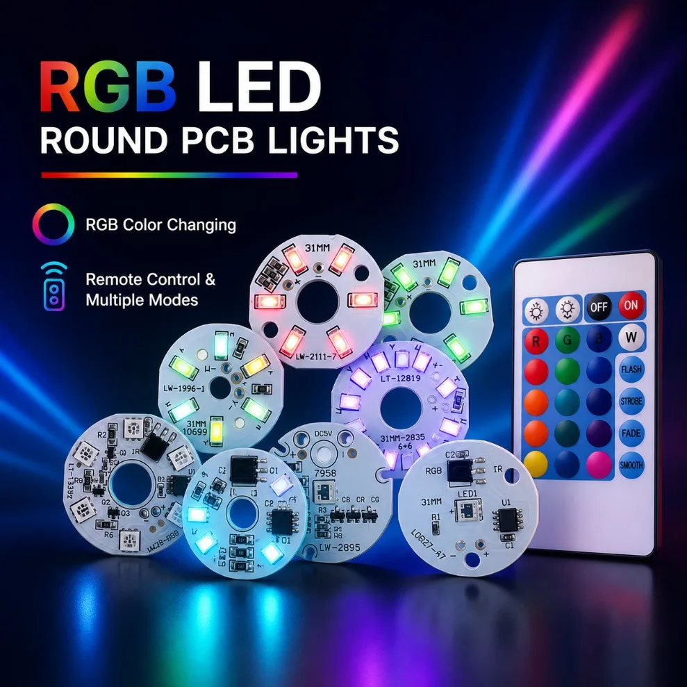 31/38MM RGB Colorful Gradient LED Light PCB Board DC5V LED Dimmable Light Source with Remote For DIY Model Display Decor