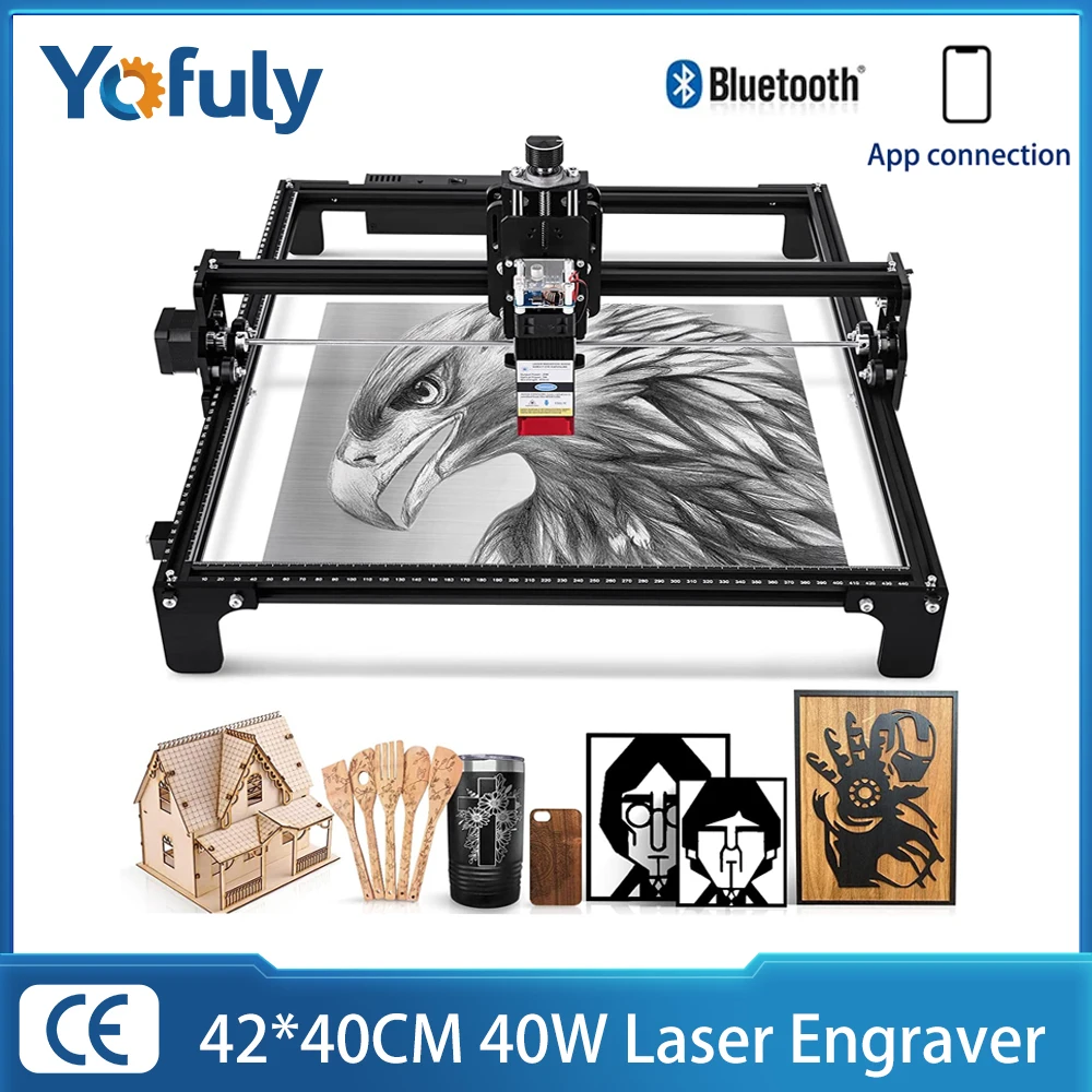 Yofuly 2-Axis CNC Engraving Machine Working Area 42*40cm 40w Laser Engraver with Bluetooth CNC Wood Router Machine for Metal