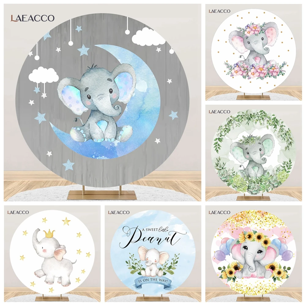 Round Background Elephant Theme Party Girl Boy Birthday Baby Shower Newborn Circle Photography Backdrop Covers Photocall Decor