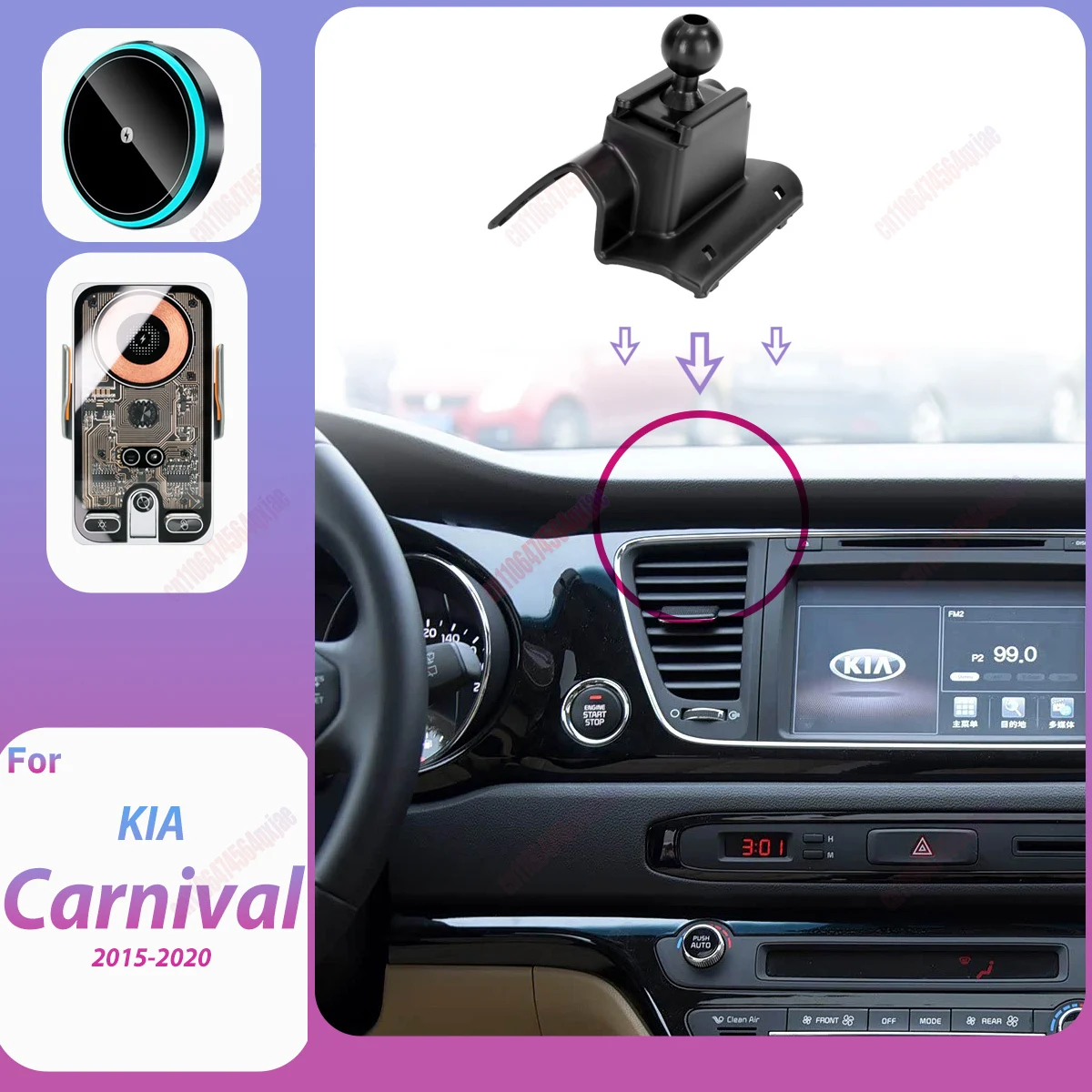 Support de téléphone intelligent pour voiture, Base de fixation spéciale, charge sans fil, pour Kia Sedona Carnival 2015 – 2020