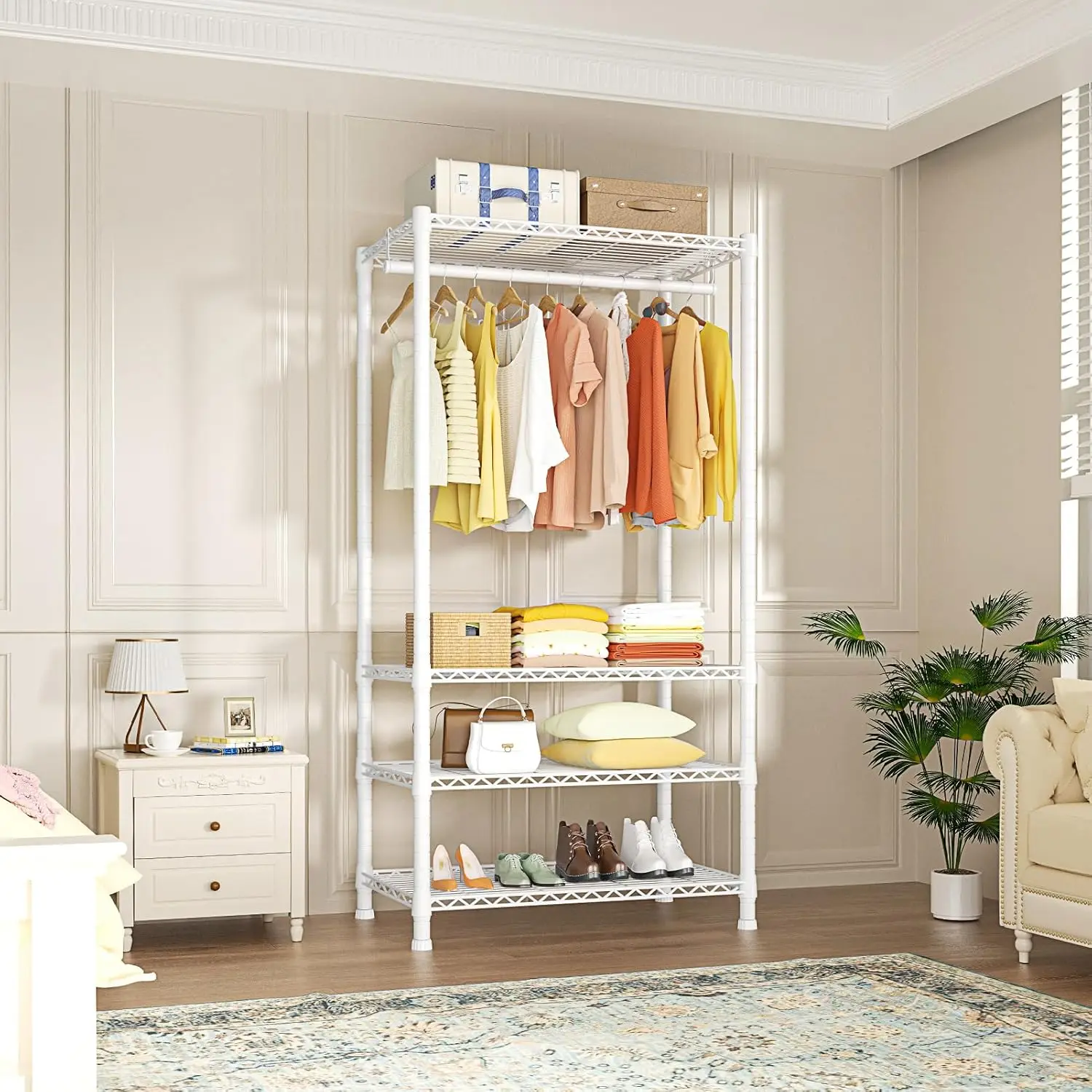 H2 Heavy-Duty Portable Closets, 4-Tier Freestanding Garment Rack Suit for Small Space and Corner, Closet Organizer System