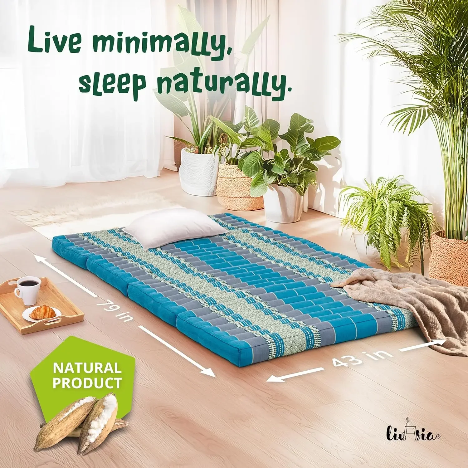 kapok Mattress, Guest Mattress, Wide, Folding Mattress, Ecological Yoga mat, Folding Guest Bed, Sun Lounger for Gard