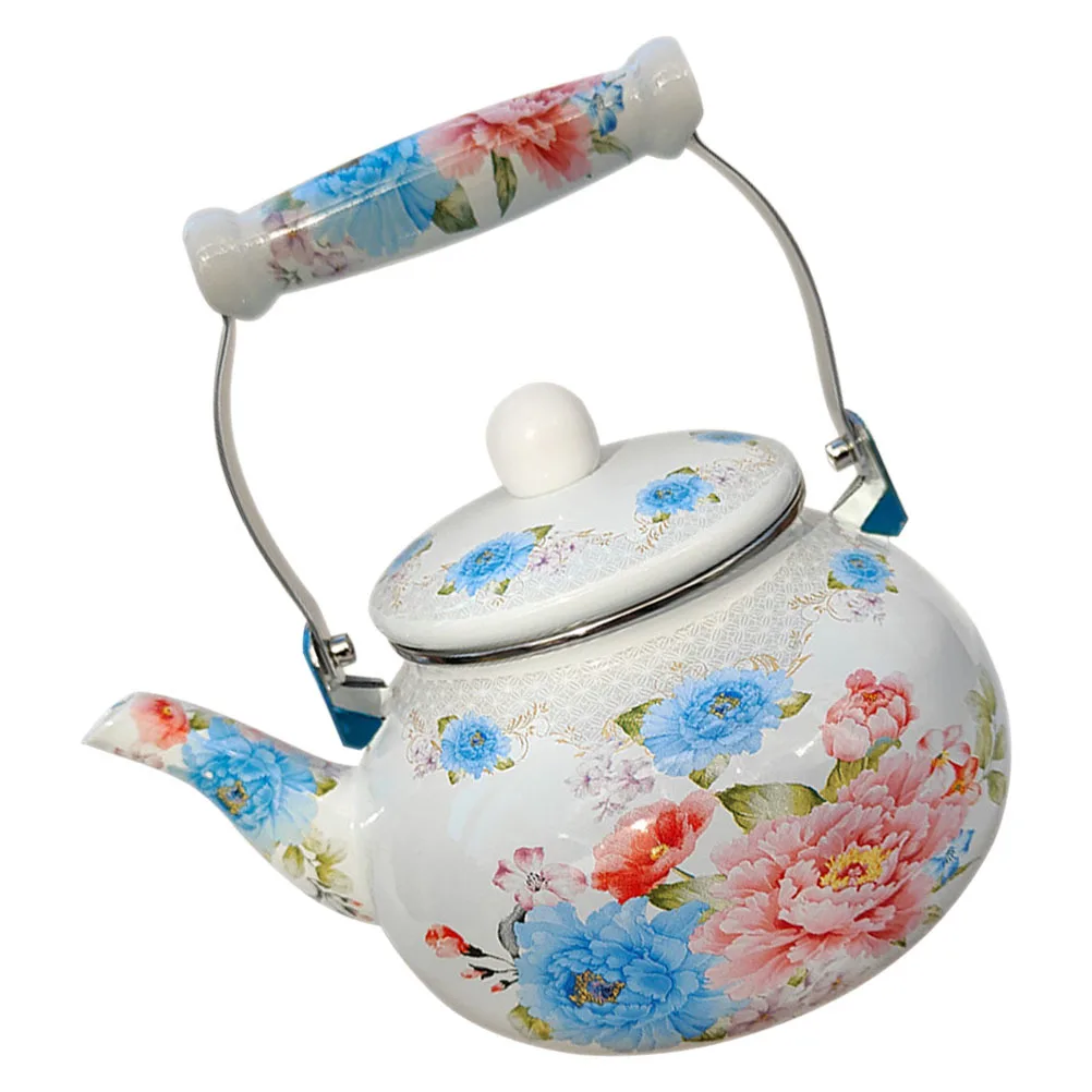 

Thickened Enamel Kettle 2L Stovetop Tea Pot for Home Office Camping Vintage Style Coffee Water Kettle Handle Portable Daily Use