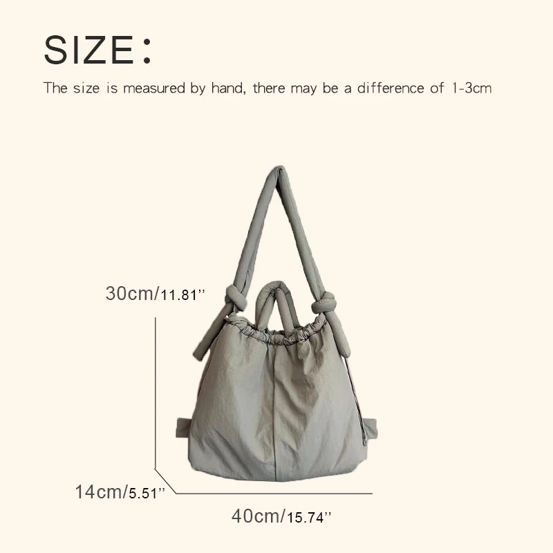 Korean Casual Puffer Bags For Women Luxury Designer Handbag Purses 2023 New In Polyester Large Capacity Cloth Backpacks Shoulder