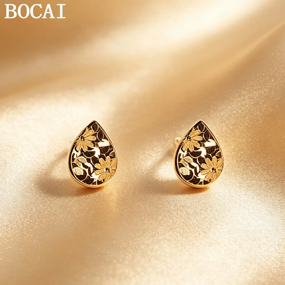 

Серьги BOCAI S999 из стерлингового серебра с позолотой и эффектом колотого льда, подарок для женщин