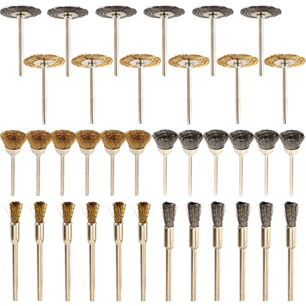 36/60Pcs Brass Brush Steel Wire Wheels Brushes Drill Rotary Tools Polishing Dremel Rotary Tools Metal Rust Removal Brush Set