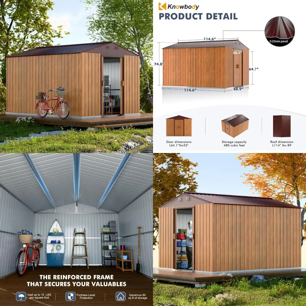 

8x10 Foot Metal Shed - Steel Storage with Sliding Door and Vents - Outdoor Bike Storage for Garden, Backyard, and Patio - Utilit