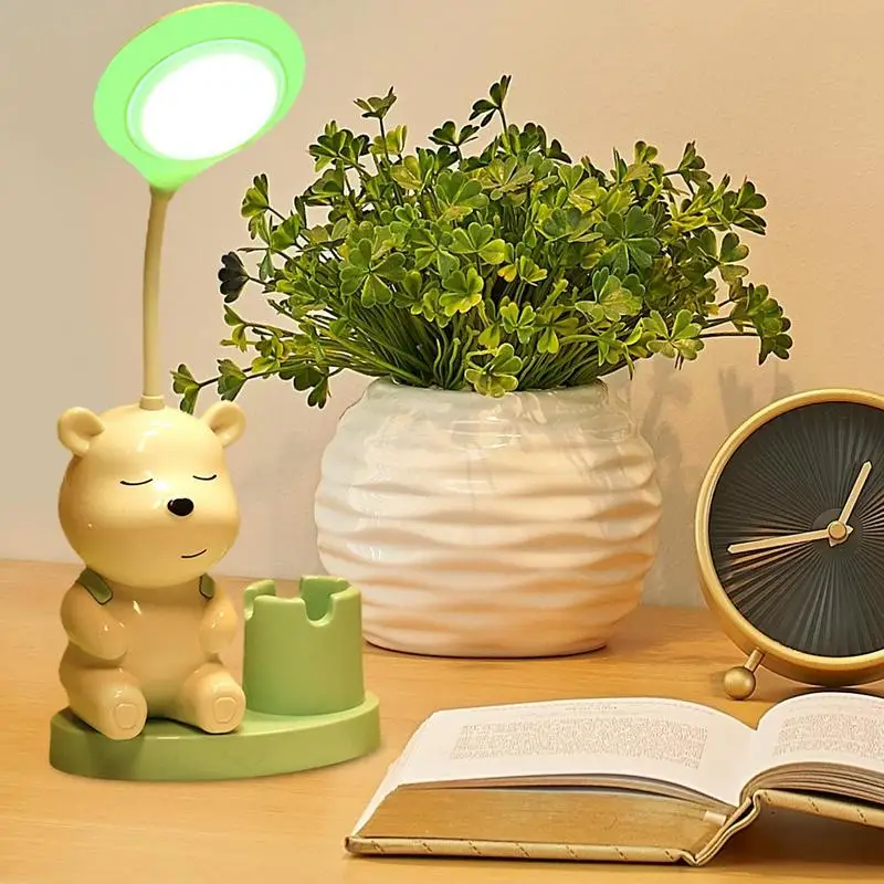 Cartoon Desk Lamp With Pen Holder Cute Bear LED Reading Lamp With 360 Degrees Gooseneck Eye-Caring Study Light Room Accessory