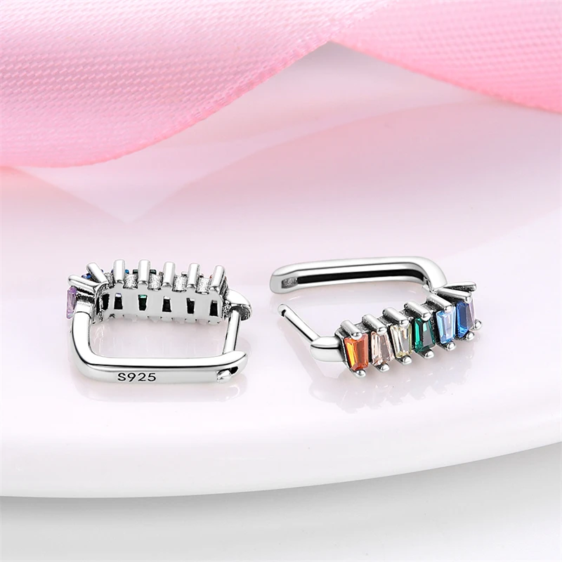 925 Sterling Silver Colored Zirconia Geometric Colored Alien Stone Earrings For Women Fashion Exquisite Birthday Jewelry Gifts