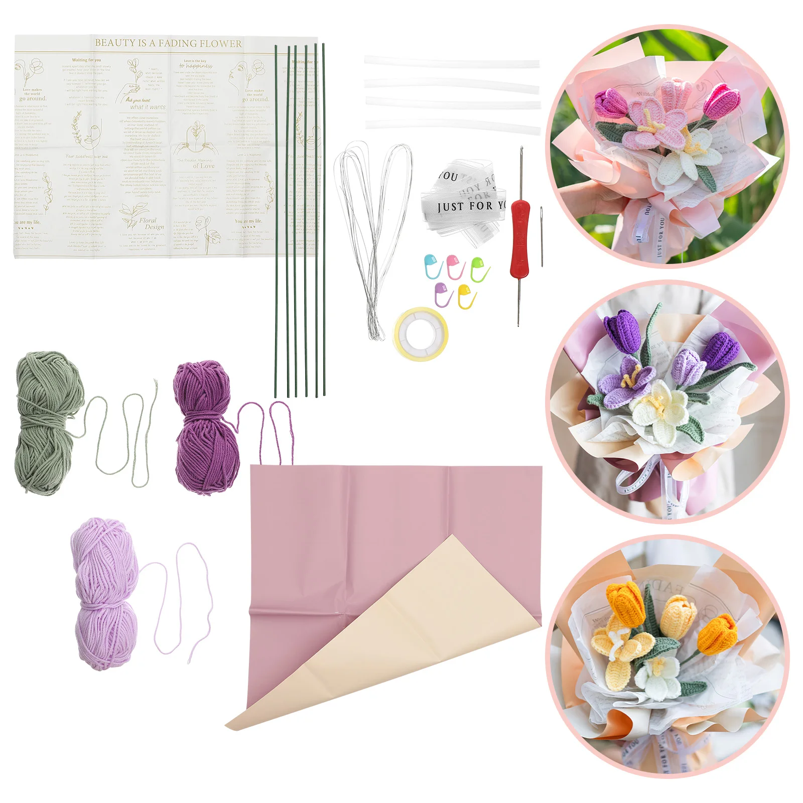 

Crochet Kit Beginners Adults DIY Crochet Kit For Beginners Tulip Bouquet Purple H made Yarn Craft Project Materials Set NoFade