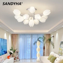 Nordic White Lily Blossom Led Chandeliers Lamparas De Techo Ceiling Light for Living Dining Room Kitchen Lamp Bedroom Colgantes