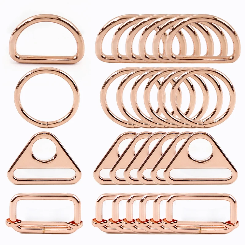 10Pcs RoseGold Metal Buckles for Bag Strap O D Ring Clasp Backpack Tri Glide Slider Belt Hooks DIY Sewing Hardware Accessories