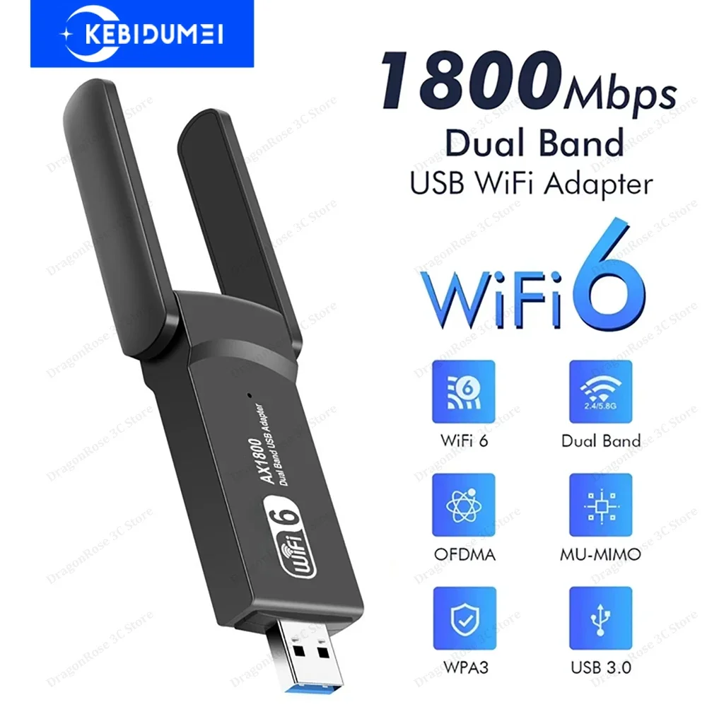 

1800Mbps WiFi 6 USB Adapter Dual Band 2.4G/5Ghz Wireless WiFi Receiver WiFi Dongle USB 3.0 Network Card For Laptop PC Win 10/11