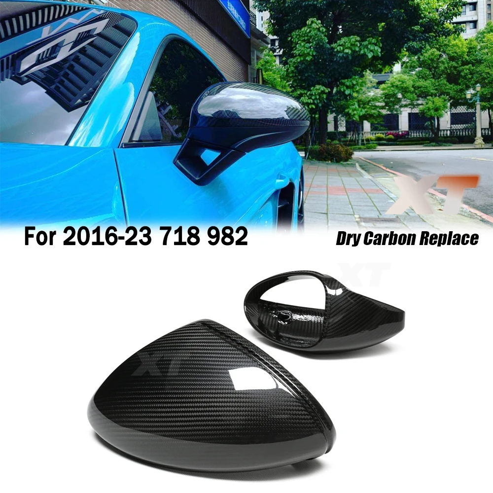 

Forged For 2016-23 Porsche 718 982 Cayman Boxster Real Dry Carbon Fiber Mirror Cover Rear View Side Caps Replacement LHD RHD