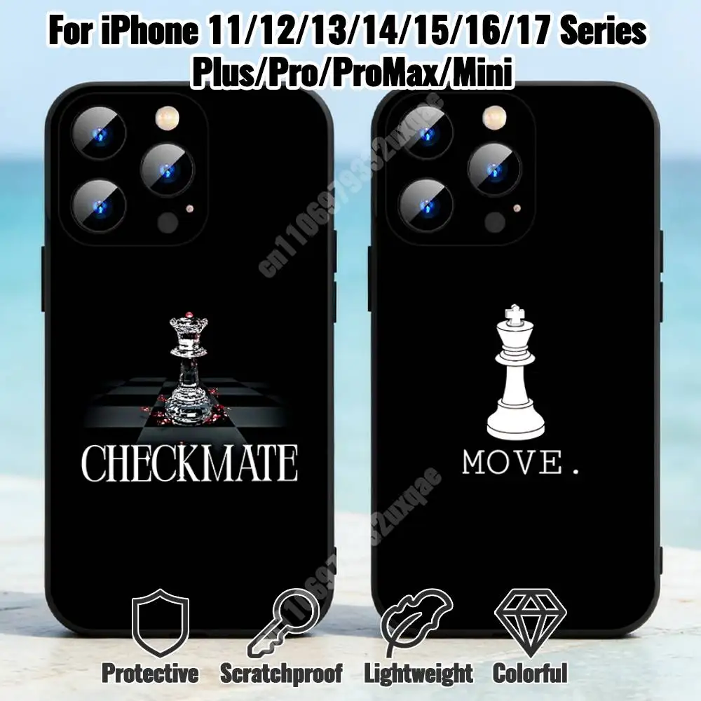 Checkmate Chess Pattern Phone Case for iPhone 17 16 16E 15 14 Pro Plus Air 13 12 11 Max Mini X XR XS TPU Bumper