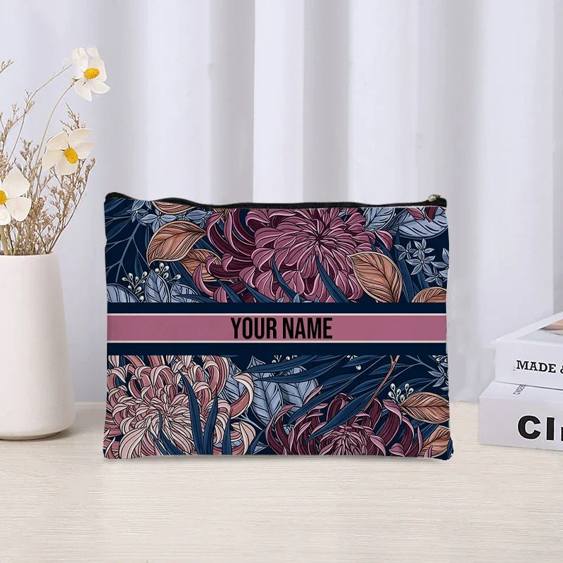 New Design Custom Name Makeup Bag For Women Gift Eco Canvas Travel Toiletry Cosmetic Organizer Trendy Brand Side Bag for Ladies