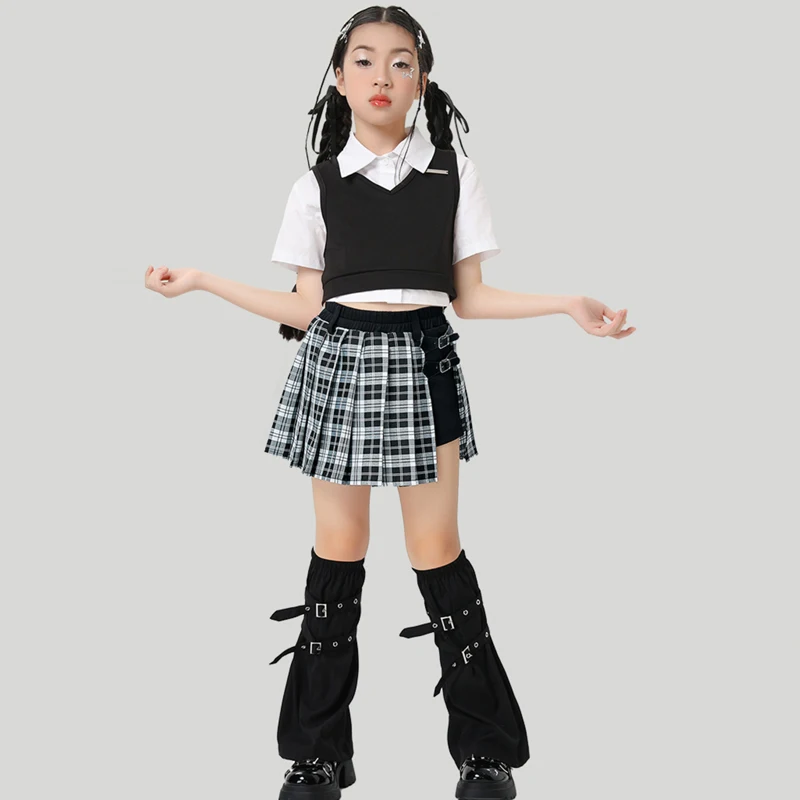 새로운 그룹 K-pop 복장 소녀 재즈 댄스 공연 의상 어린이 힙합 댄스 복장 거리 정장 무대 레이브 착용 XS9853
