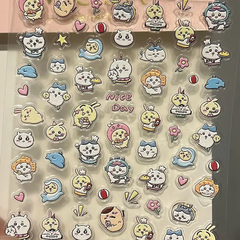 HOT Kawaii Chiikawa Nail Stickers New Style Cute Cartoon Embossed Three-dimensional Style Pen Water Cup Sticker Decoration