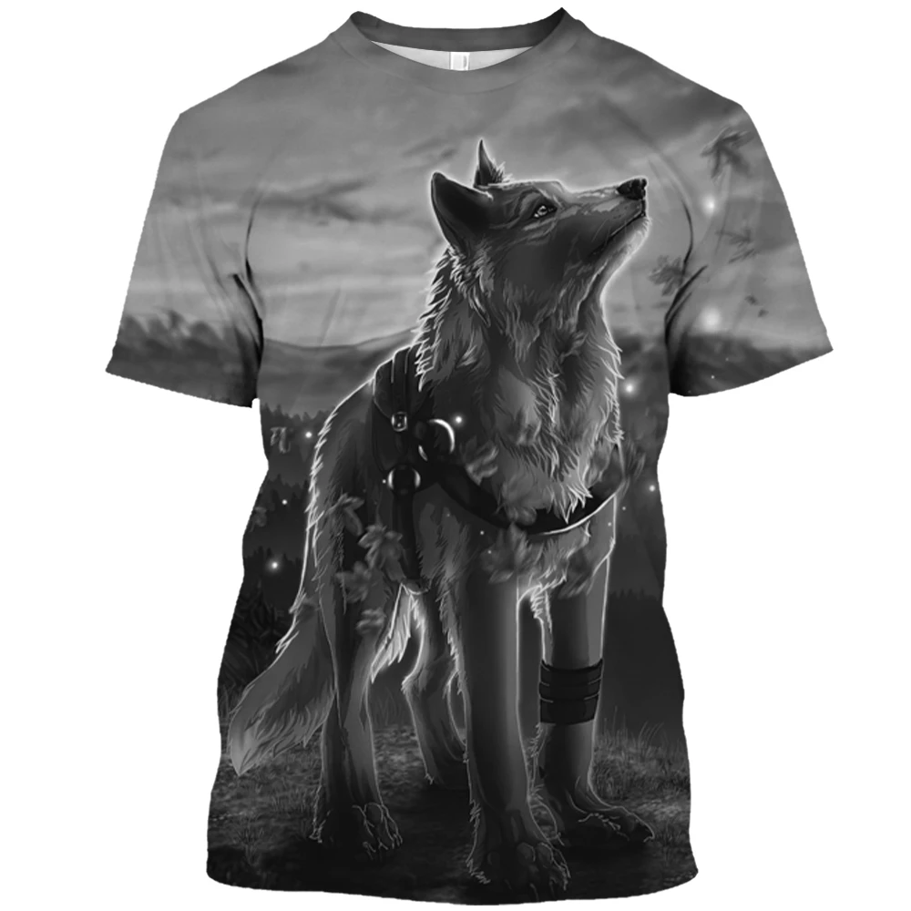 2023 Summer Men\'S Animal Wolf Print 3d Printed T-Shirt O Collar Short Sleeve Street Trend Harajuku Comfortable Plus Size Top