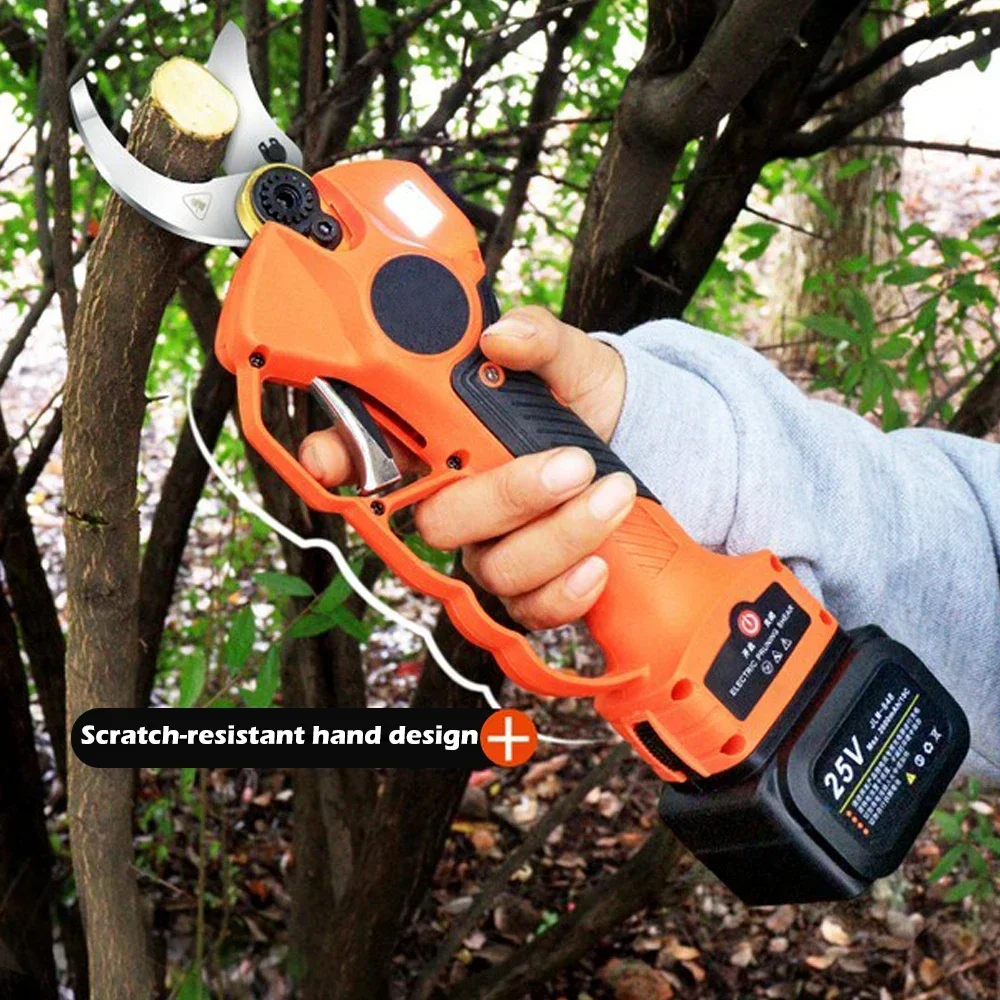 25V Electric Pruning Shears Cordless Fruit Tree Bonsai Pruning Branches Cutter Garden Secateur Landscaping Tools 2 Batteries