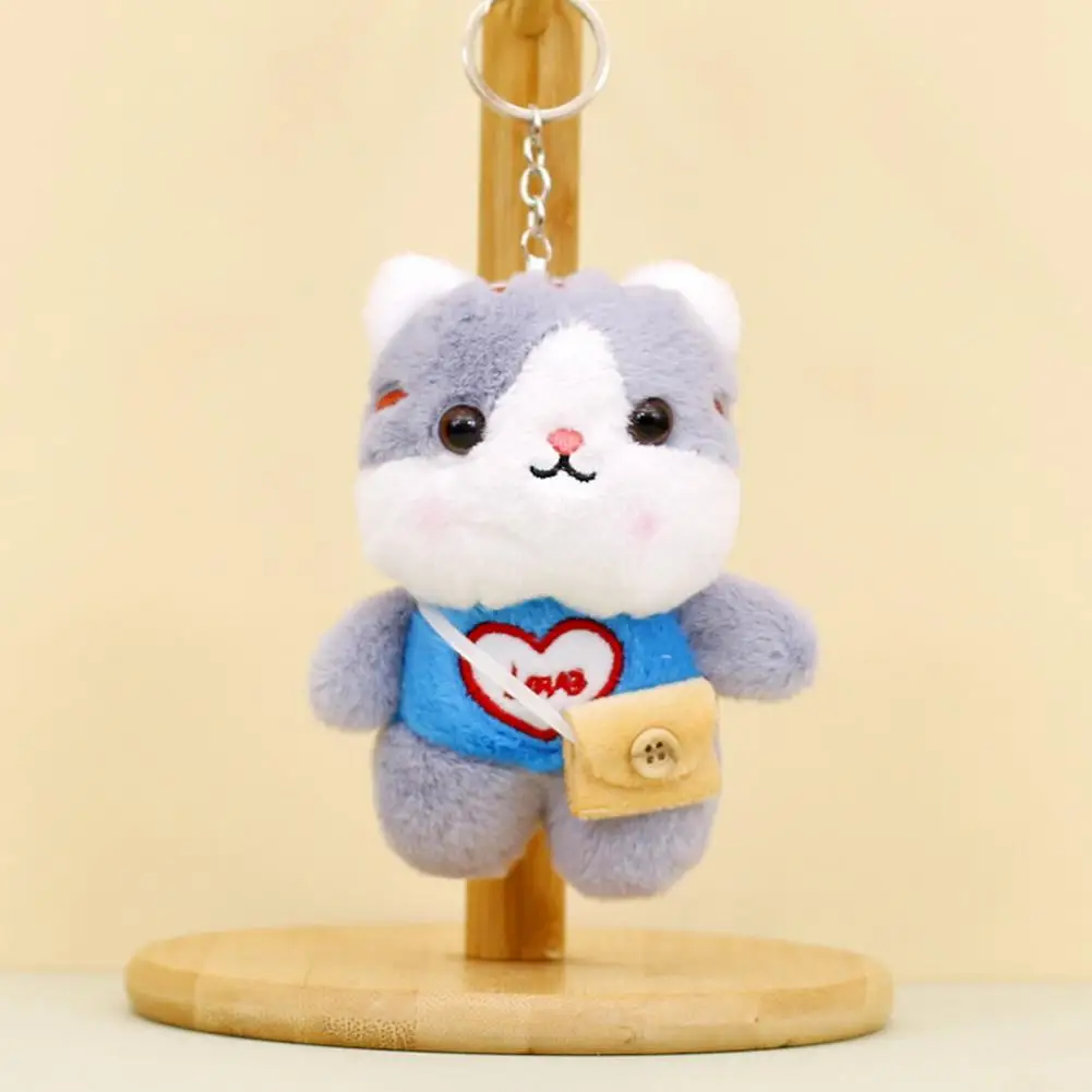 Metal Buckle Pendant Cartoon Cat Plush Keychain with Detachable Bag Backpack Pendant Toy for Kids Adults