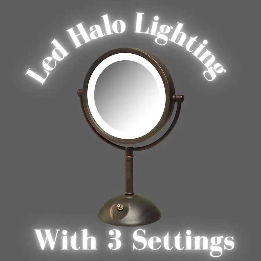 Miroir de maquillage éclairé avec grossissement 1X et 8X Miroir de maquillage en bronze modèle HL8808BZL