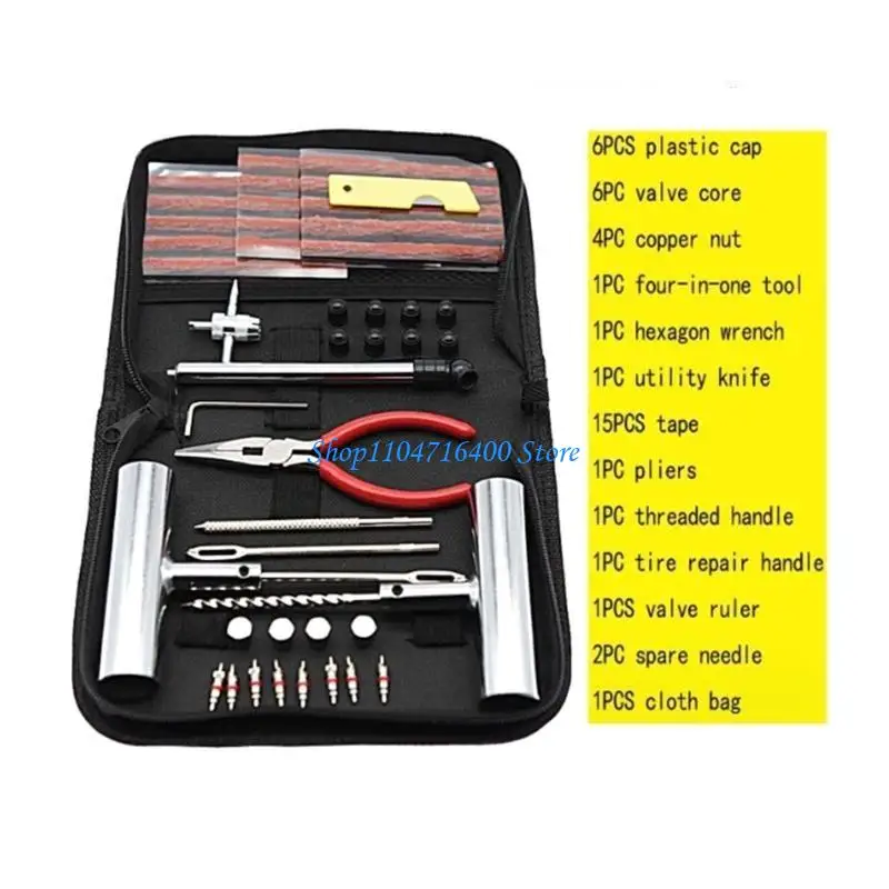 

y1gd Multifunctional Tire Maintenance Tool Set Comprehensive Repair set Essential Tire Fixing Set Tyre Puncture Repair set