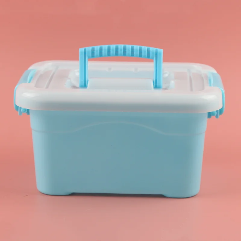 Large Plastic Storage Box with Lid Portable Transparent Blue Box Kids Toys Student Stationery Container Cosmetics Sorting Box